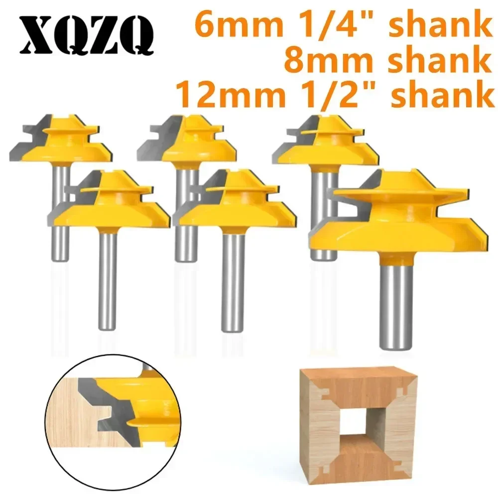 6mm 6.35mm 8mm 12mm 12.7mm Shank 45° Degree Lock Miter Router Bit Carbide Cutter Woodworking Milling Cutters for Wood Tools