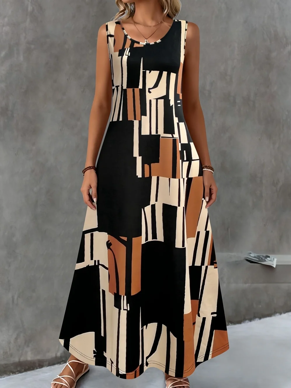 Women's Summer Dress Simple Grid Pattern Design Fashion Round Neck Woman Clothes Casual Cool Sexy Sleeveless Dresses for Woman