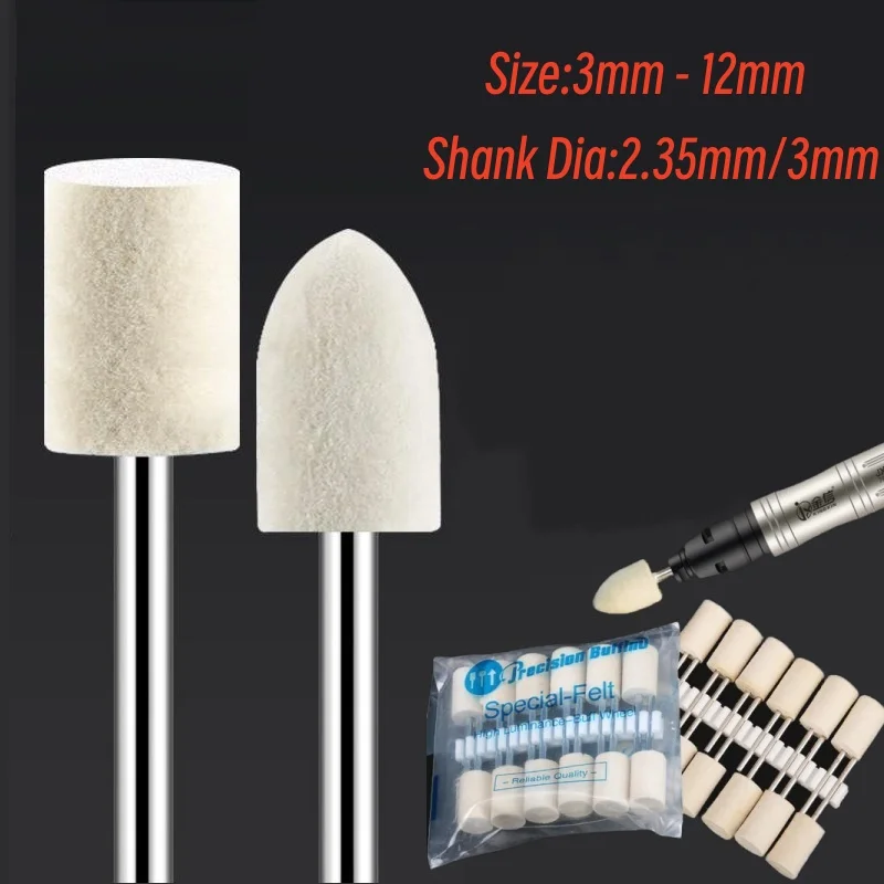 Wool Felt Mounted Polishing Buffing Wheel 3mm 4mm 45mm 6mm 8mm 10mm 12mm 2.35mm/3mm Shank for Grinder Drill Rotary Tools Grit