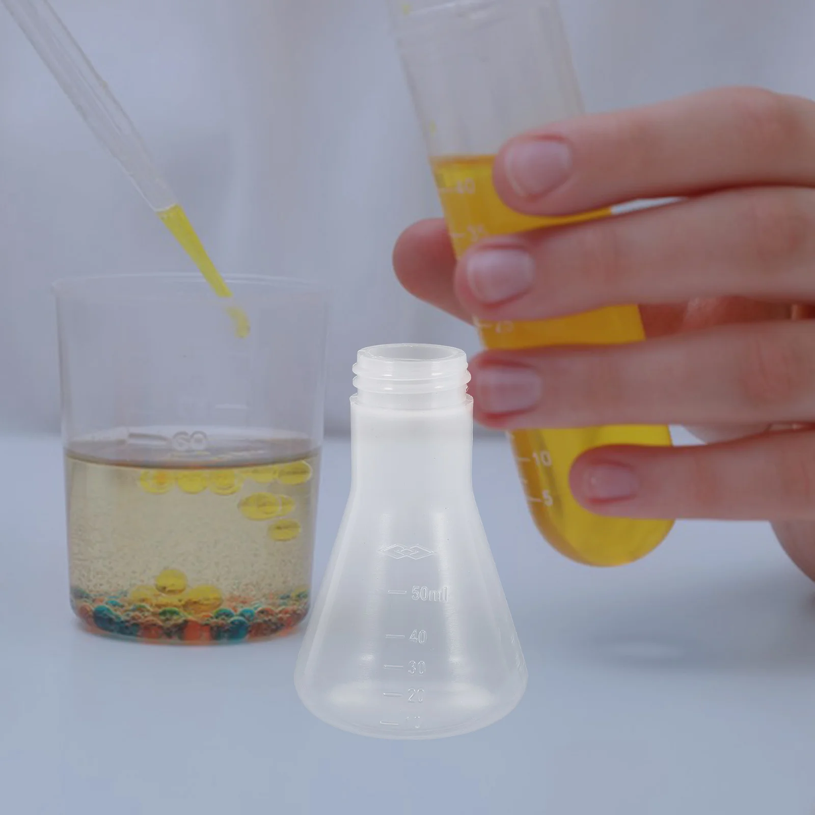 

4Pcs Plastic Wide Mouth Erlenmeyer Flask 50ml Secure Lid Conical Flask Chemistry Experiment Storage Container Plastic Flasks