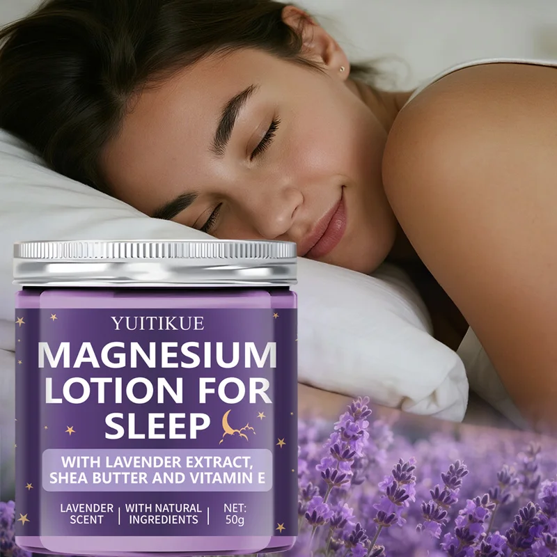 Loción para dormir de magnesio 50g - 24H hidratante, aroma de lavanda para un buen sueño, con manteca de karité y vitamina E, ingredientes naturales