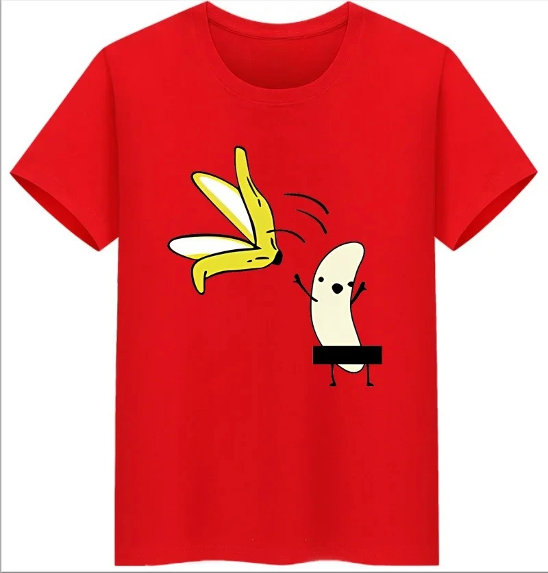 Hot European and American Funny Banana Undress Short Sleeve Women Top Oversized Soft Cuteness Style Pattern Print Loose New Tee