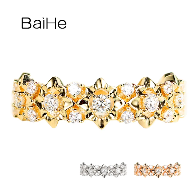 

BAIHE Solid 14K Yellow/White/Rose Gold 0.42ct H/SI Round cut Natural Diamonds Fine Jewelry Gift delicate Vintage diamond ring