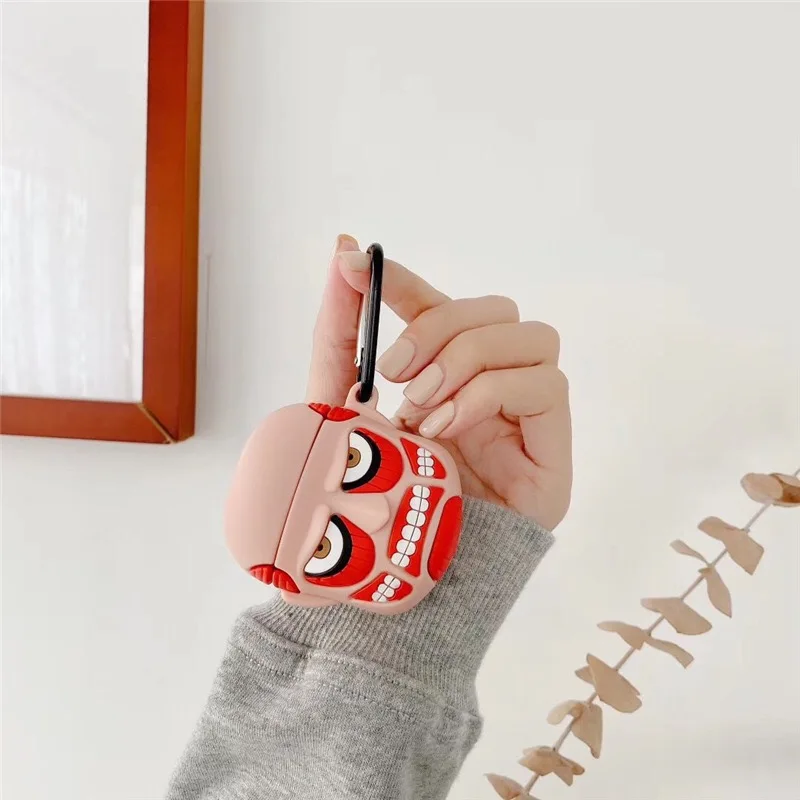 3D Cartoon Anime Titan Design Earphone Case with Hook for Airpods Pro 2 Attack on PVC Headphone Protect Cover for Airpods 1/2/3