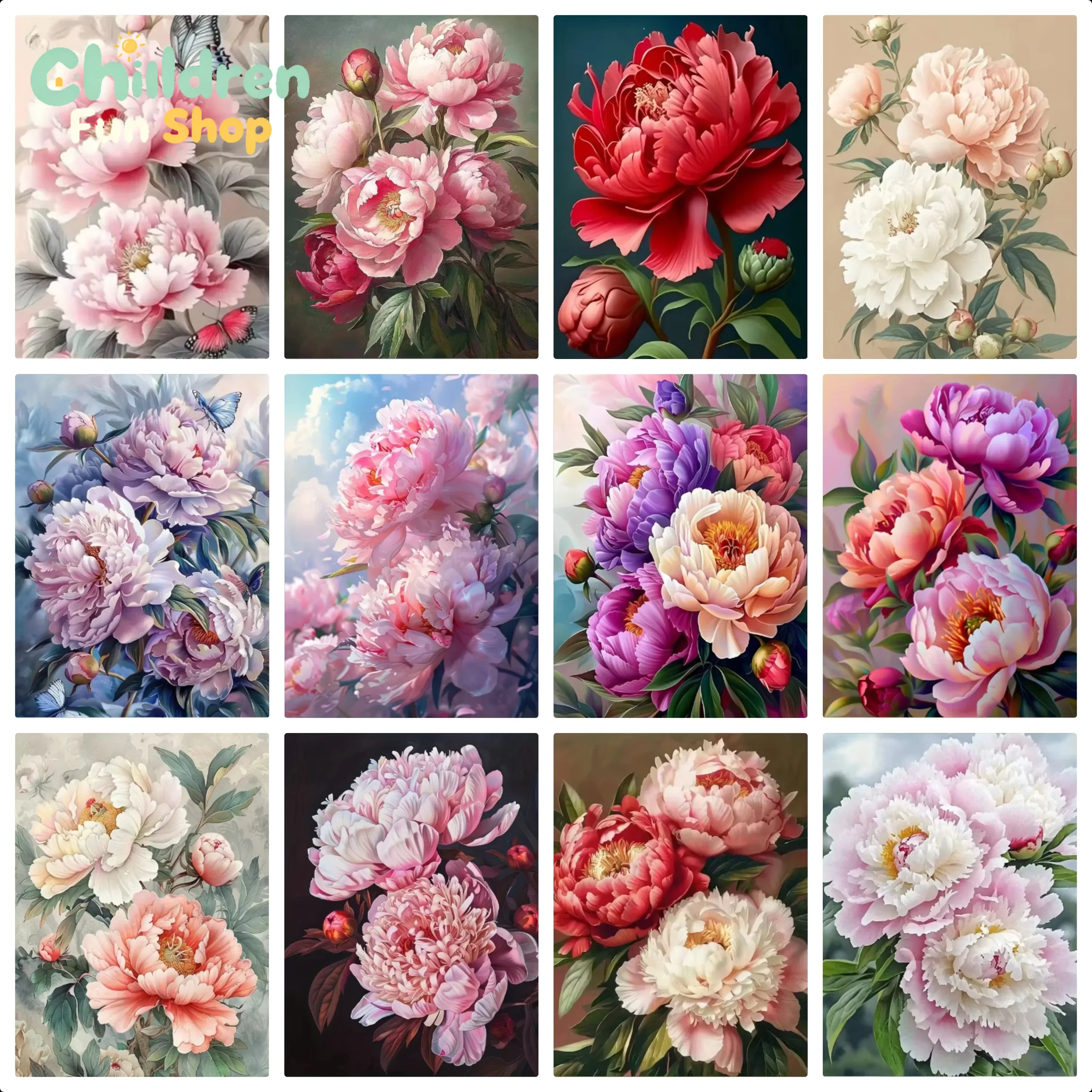 Embroidery Rose - DIY 5D フルラウンドドリル ダイヤモンドペイント 牡丹の絵、モザイク模様の花、バラ、2026年新作、ラインストーン使用、フレームなし。