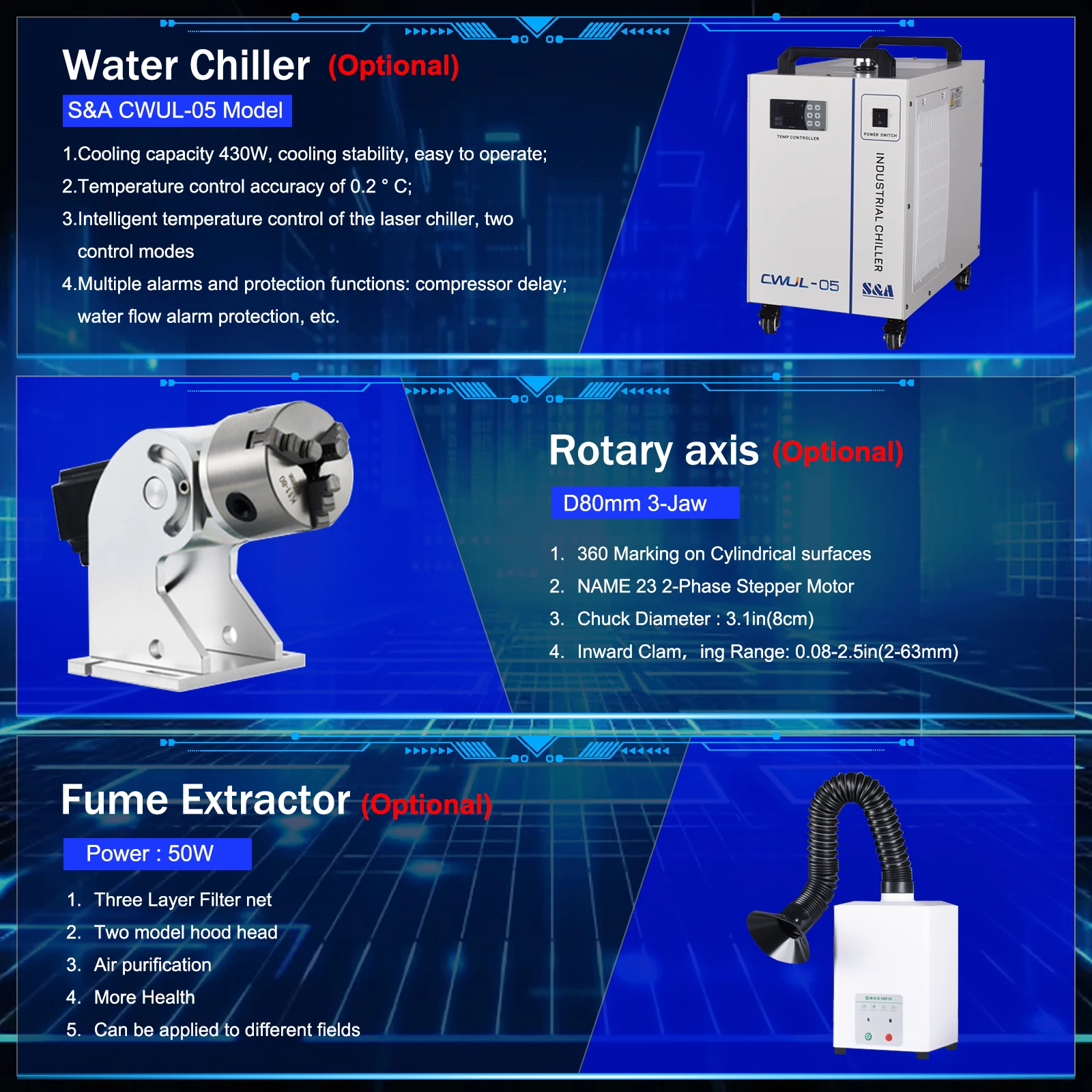 [مخزون الاتحاد الأوروبي/الولايات المتحدة] آلة الوسم بالليزر JPT مع مبرد HL Lightburn يدعم آلة النقش بالليزر للأشعة فوق البنفسجية للمعادن والأكريليك الخشبي