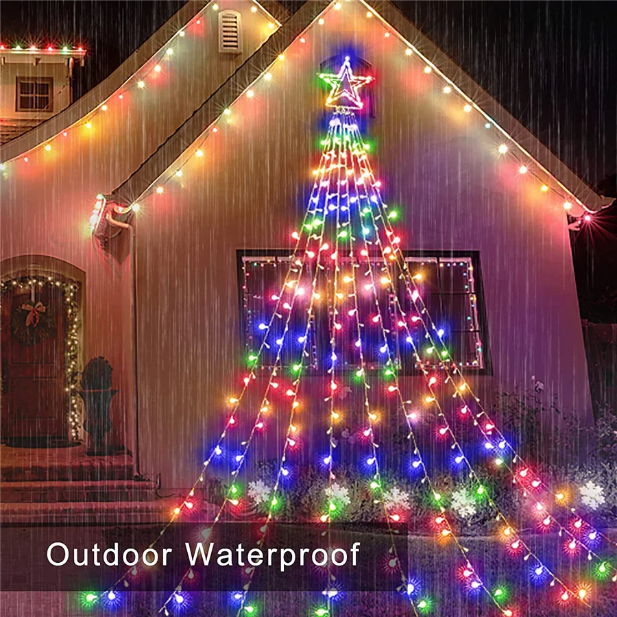 Hanging LED Christmas Icicle Fairy String Light Outdoor 8 Modes Star Waterfall Garden Light for Party Wedding Garland Yard Decor