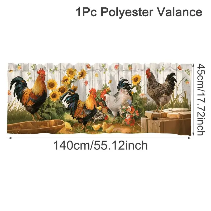 VIKAMA Farmhouse Rooster Chicken Sunflower Kitchen Curtain Valance Rustic Wood Plank Window Tier Curtain For Kitchen Home Decor