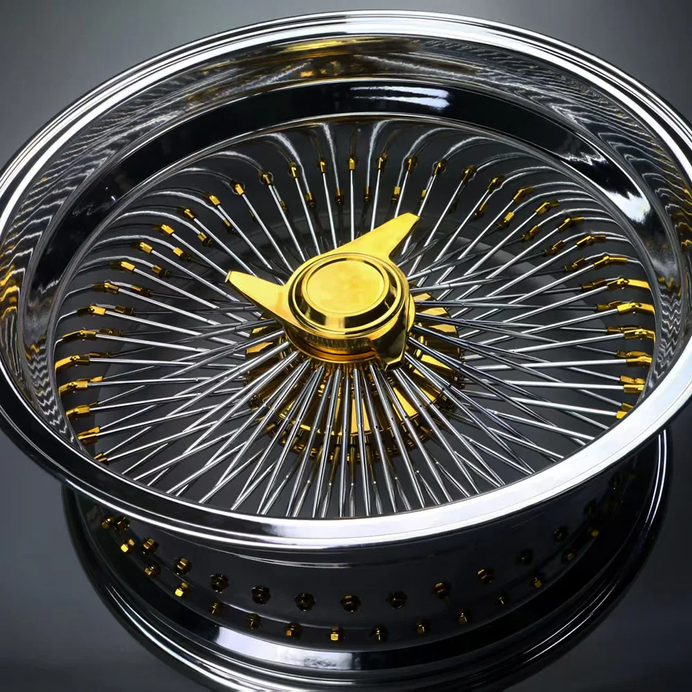 New Chrome 100 Spoke Wire Wheel Classic Lowrider Rims 13x7 14x7 15x8 20x8.5 22x9 Knock Style Aluminum Alloy Chevy