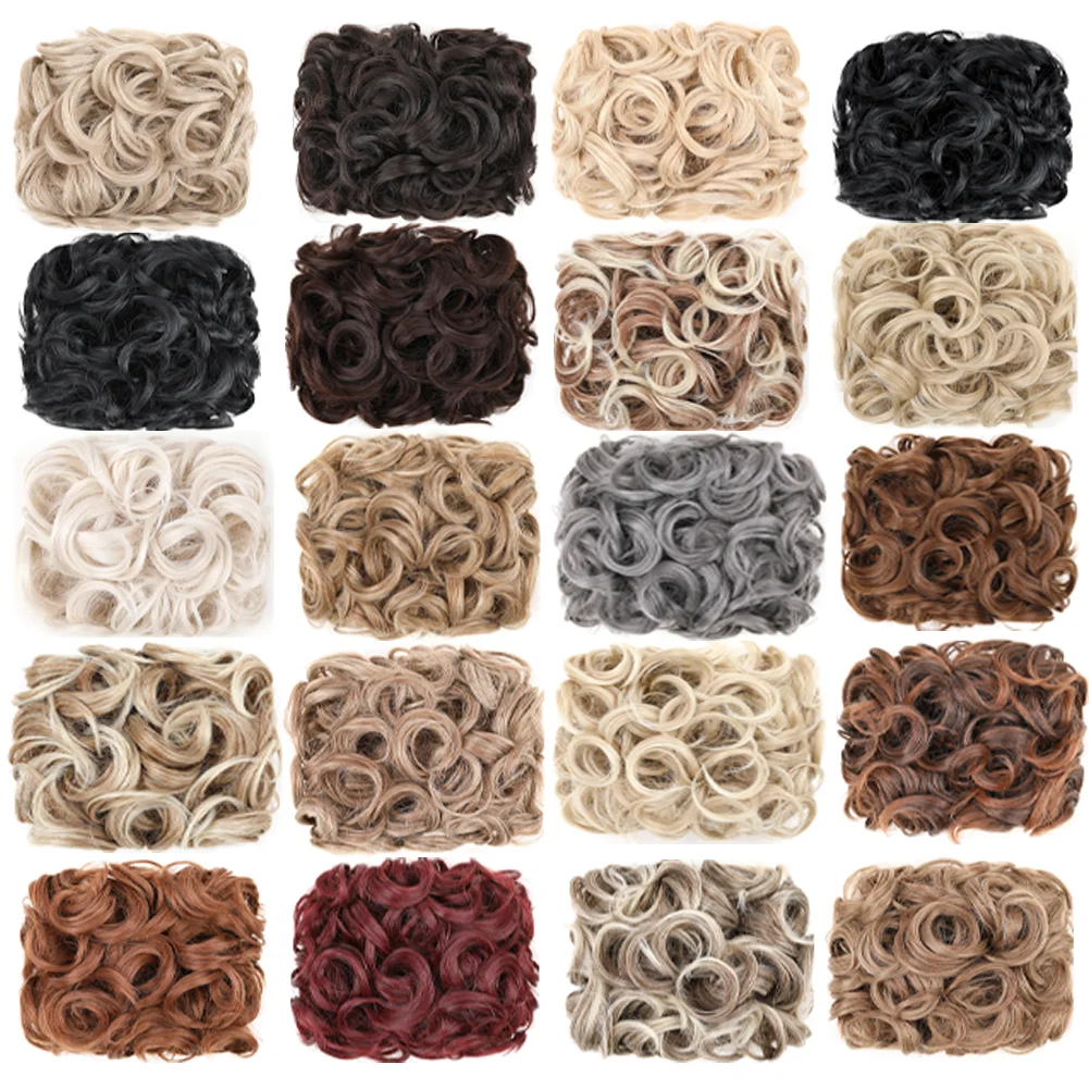 Short Messy Curly Synthetic Hair Bun Extension with Easy Stretch Combs Updo Scrunchie Chignon Tray Ponytail Hairpiece for Women