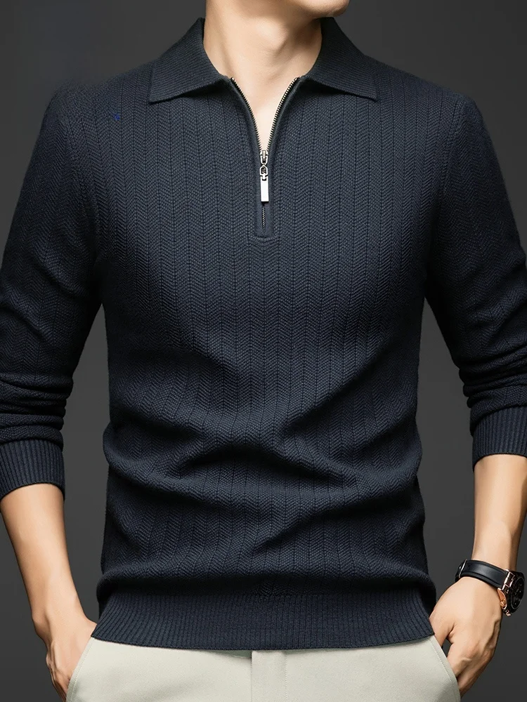 

Rn мужской вязаный свитер с воротником на молнии, осень-зима, теплый повседневный модный приятный для кожи трикотаж с цветочным принтом