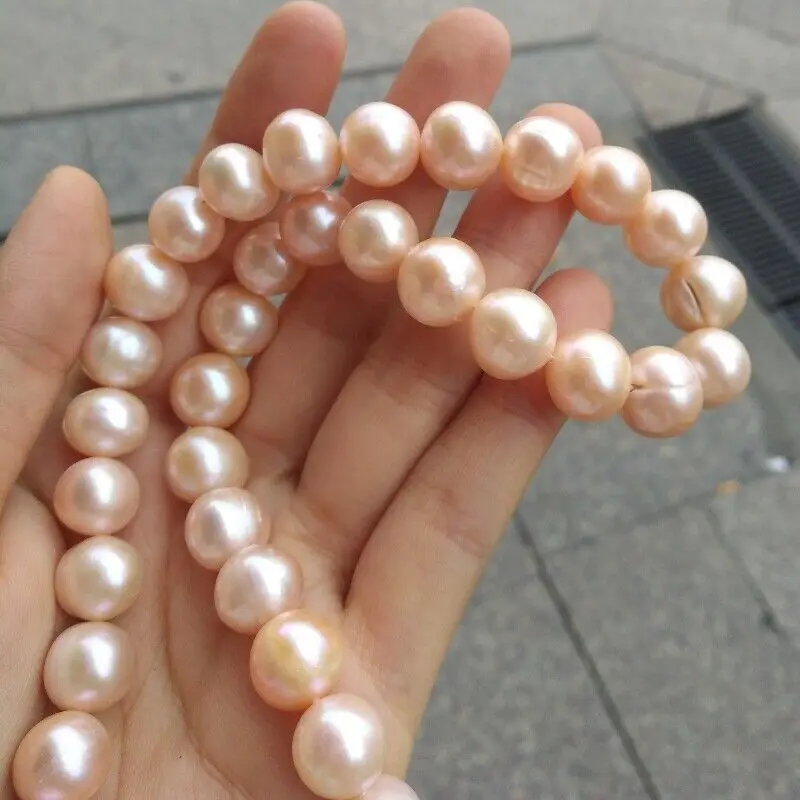 Natural Huge South Sea AAA 9-10mm Gold Pink Pearl Necklace 18\