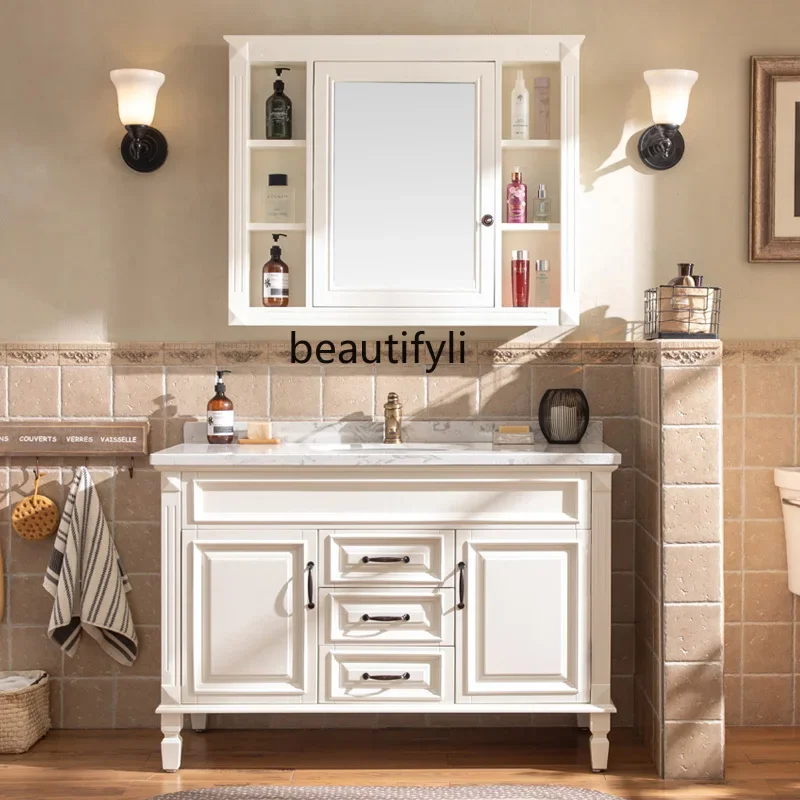 Bathroom American Oak Bathroom Cabinet Floor Washbasin Cabinet Combination Wash Basin Cabinet Bathroom