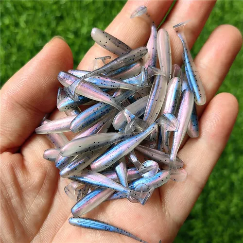 MUKUN, 10 Uds., Micro Señuelos de Pesca blandos, 3,5 cm, 4cm, 5cm, señuelo de gusano con cola en T, plantilla de cebo Artificial pequeño, Wobblers, aparejos de pesca de Lucio