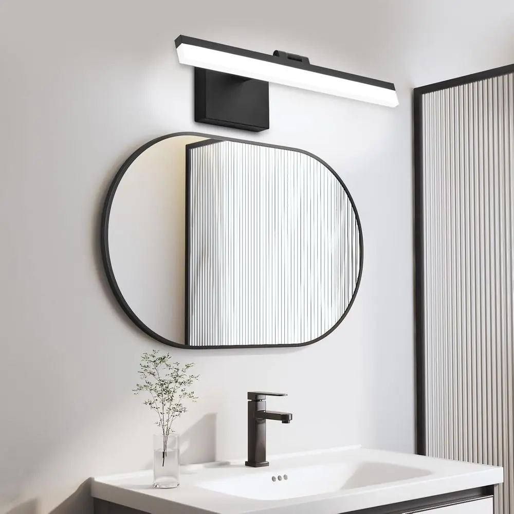 15.7 Barra luminosa moderna a LED per bagno, apparecchio a specchio nero 12W IP44, 330 °   Lampada da immagine moderna regolabile 6000K per l'arte