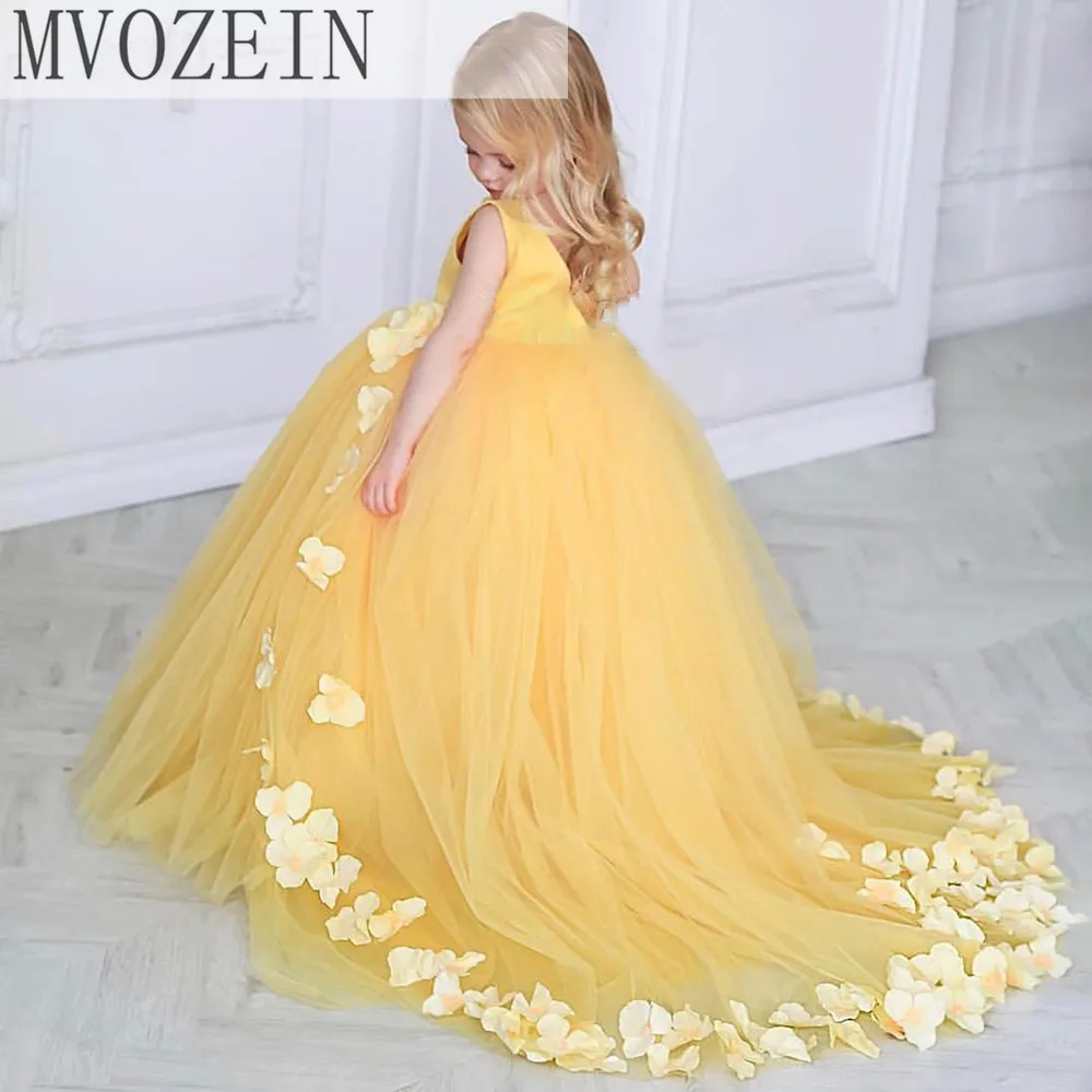 Dress for Girls Yellow Girl Princess Dress Flower Girl Dress V-Neck Girl Dresses For Children Wedding Party Dress