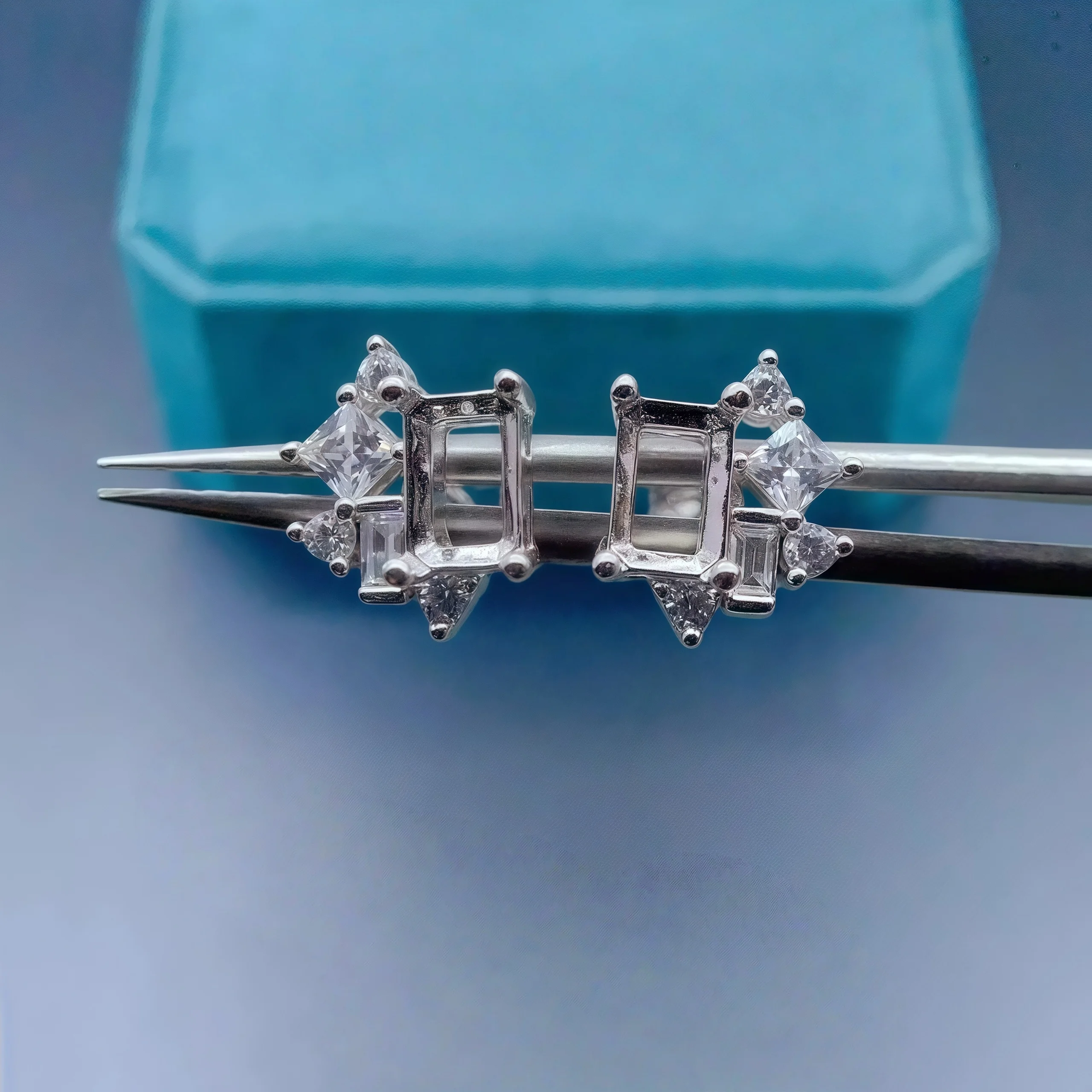 

Fashion DIY Earrings Empty Holder S925 Sterling Silver Setting 5*7mm Square Stone Fine Charm Jewelry Accessories for Woman