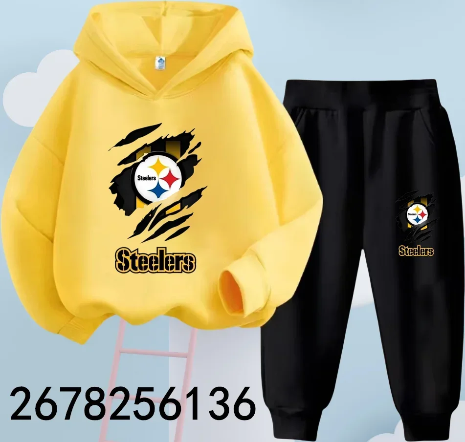 Steelers Rugby Team Girls Suit Kids Long Sleeve Cartoon Hoodies+Long Pants 2pcs Set Child Sports Clothing Casual Girls Outfits