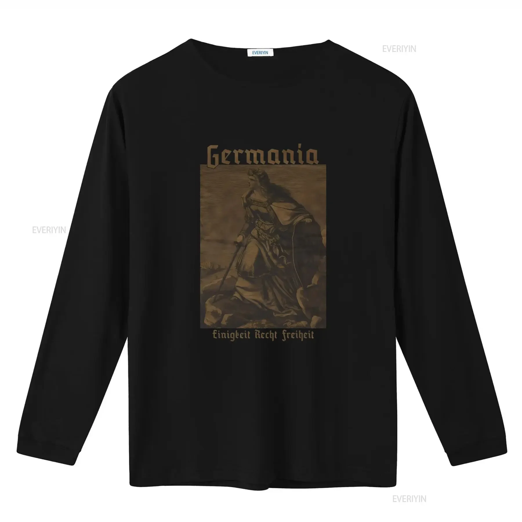Germania T Shirt Goddess of Prussia Germany New Black Design with Sword and Shield Symbolizing Unity Right Freedom vintage