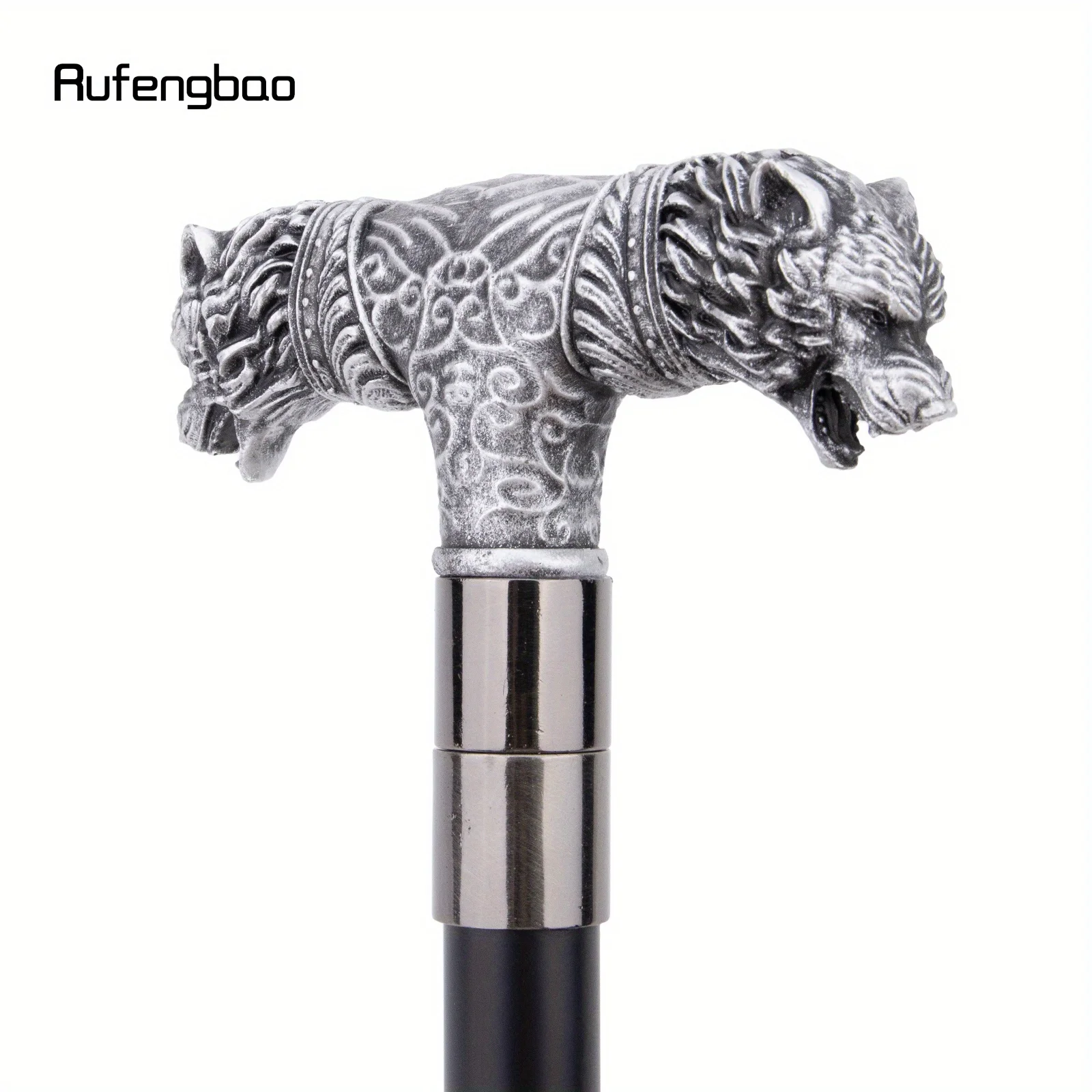 الفضة الراتنج الذئب مزدوجة رئيس عصا للمشي موضة الصلب عصا أنيقة تأثيري قصب مقبض Crosier أداء المرحلة قصب 92 سنتيمتر #5