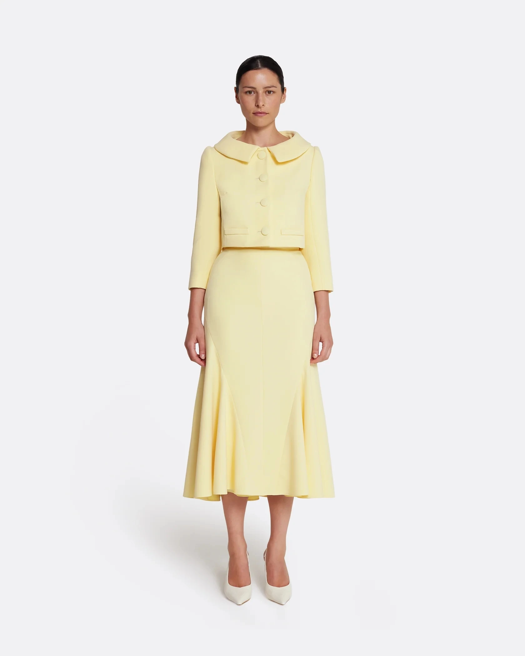 Customized Pale Yellow O-neck Full Sleeve Party Dresses Women's Jersey A-line Knee Length Evening Dress with Button Prom Gowns
