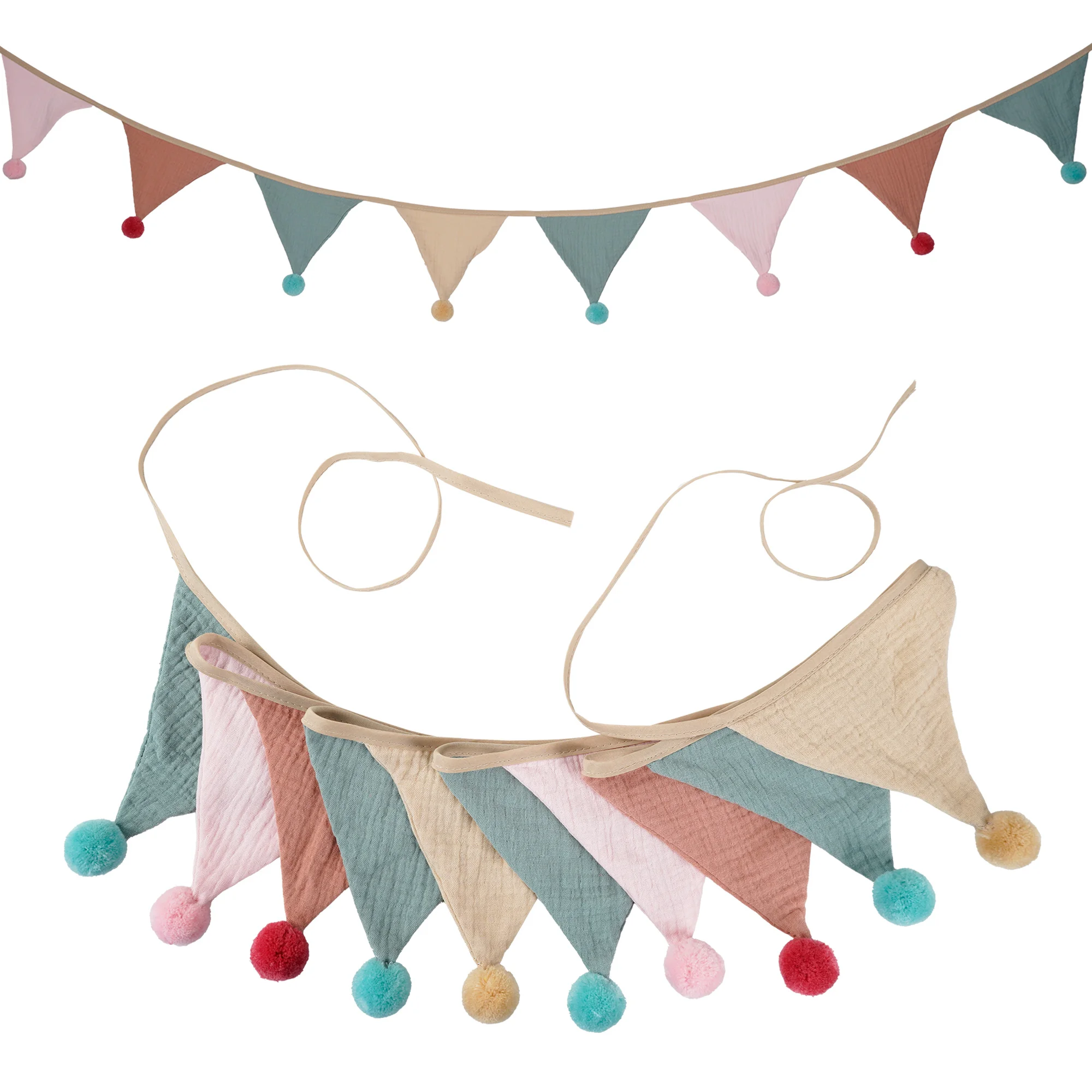 2,6 m/8,5 ft Kindergarten Stoff Bunting 10 Dreieck Wimpel Flaggen mit Kugeln Party Decor Banner Home Baby Dusche Karneval Girlande – Detail 8