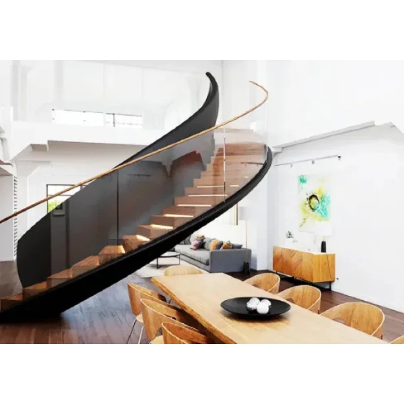 custom.DB Elegant Curved Staircases with Glass Railings Contemporary Interiors