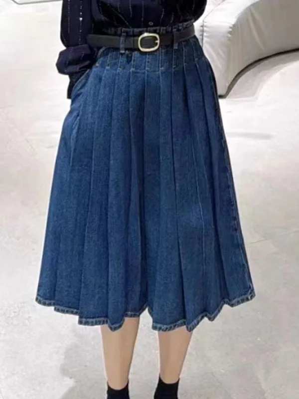 Falda Vaquera Pada de Cintura Alta, Estilo Vintage do, Calidad Veraniega, Versátil, Informal, para el Trabajo, Falda M...