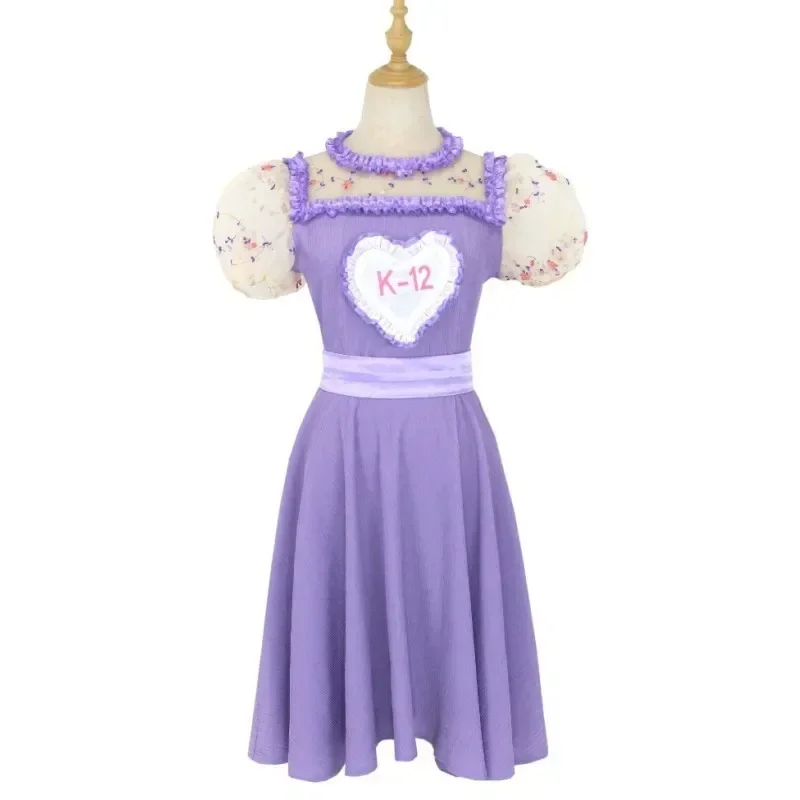 K-12 صرخة الطفل أنجليتا تأثيري حلي K-12 الوردي الأرجواني فستان موحد دعوى للنساء ملابس هالوين كرنفال ملابس للحفلات