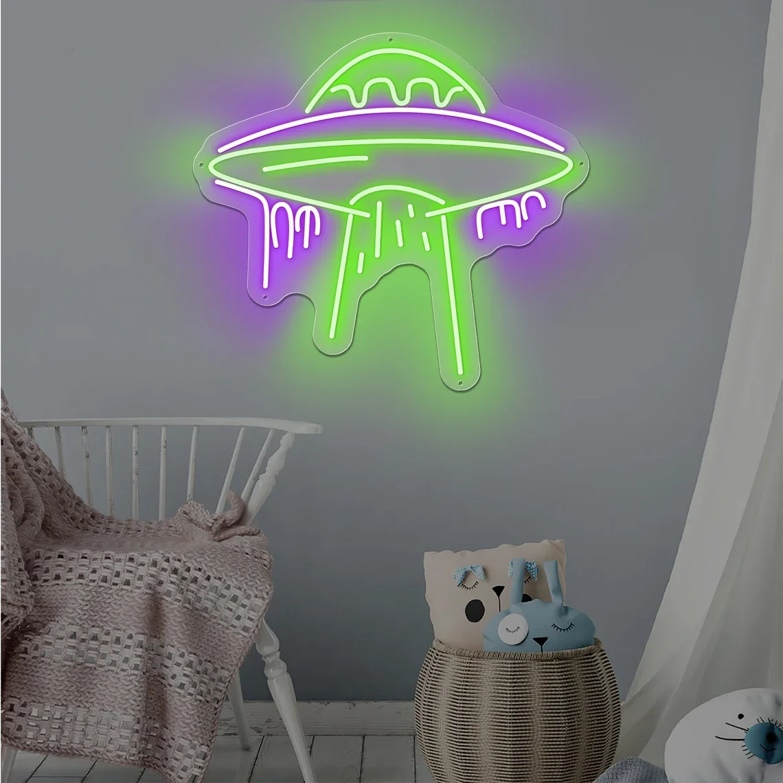 UFO Neon Sign Flying Saucer Bedroom Wall Decor Creative Home Room Wall Lamp for Universe Lovers School Science Museum Decor