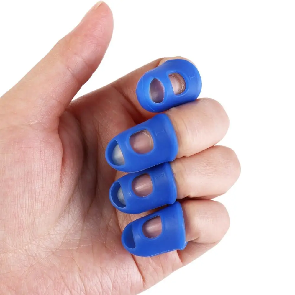 4pcs/set Non-Slip Guitar Fingertip Protectors Solid Color Rubber Thimble Silicone Finger Guards DIY Craft Glove