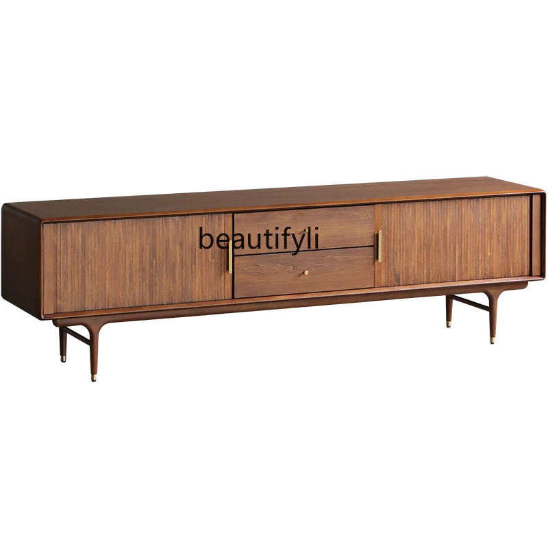 

Nordic and Japanese Style Zhonggu Imported Solid Wood Organ Rolling Door Drawer TV Cabinet/Walnut Color living room furniture