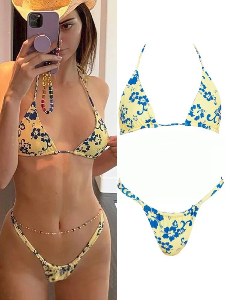 Rinabe Sexy Bikini Floral Print Swimwear String Bikini Set Push Up Swimsuit 2024 Bikinis Women Biquini Beach Bathing Suit Women