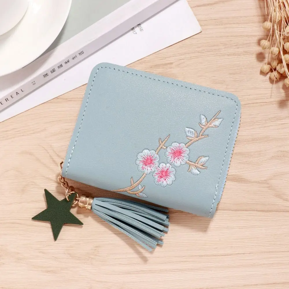 Portable Plum Blossom Tassel Wallet Mini Short Plum Blossom Wallet Pu Leather Korean Style Pu Leather Coin Purse Lady