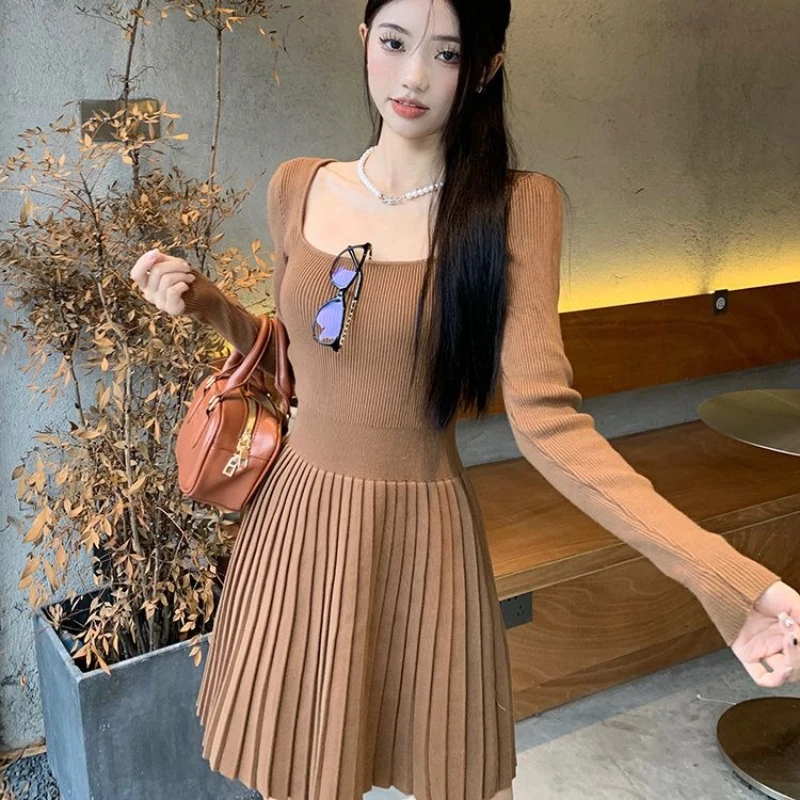Bodycon Woman Knitted Dress New in Casual Retro Deals Korean Harajuku Wygodne, niezbędne plisowane sukienki szydełkowe dla kobiet