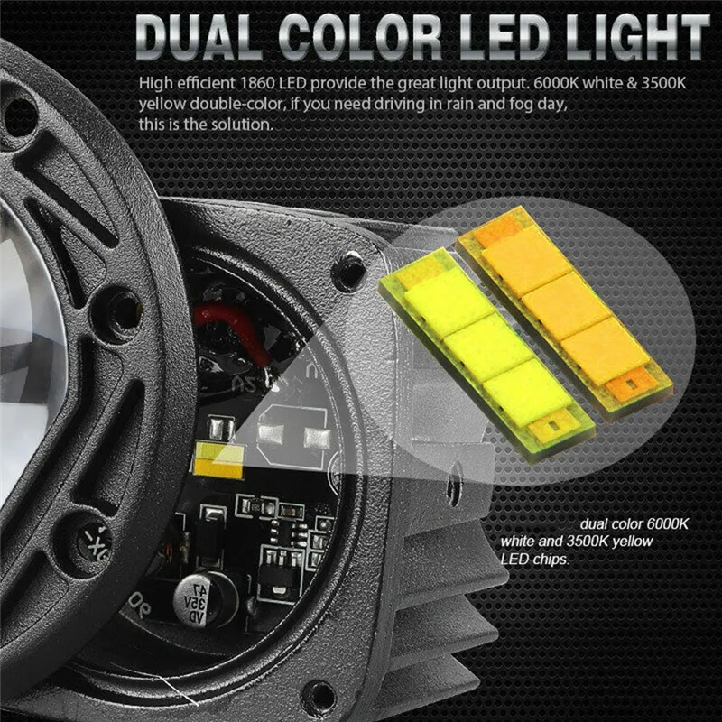 30W Yellow White Colour 12V LED Round Spotlight 3inch Front Bar Fog Light Suitable for Motorbikes Beach Bikes Off-Road