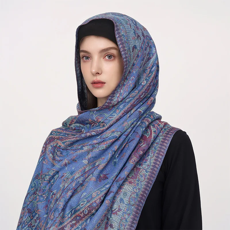 New Pashmina Hijab Scarf Printed Paisley Comfortable Imitation Cashmere Shawl Scarf  Head Wrap for Women Muslim Fashion Turban