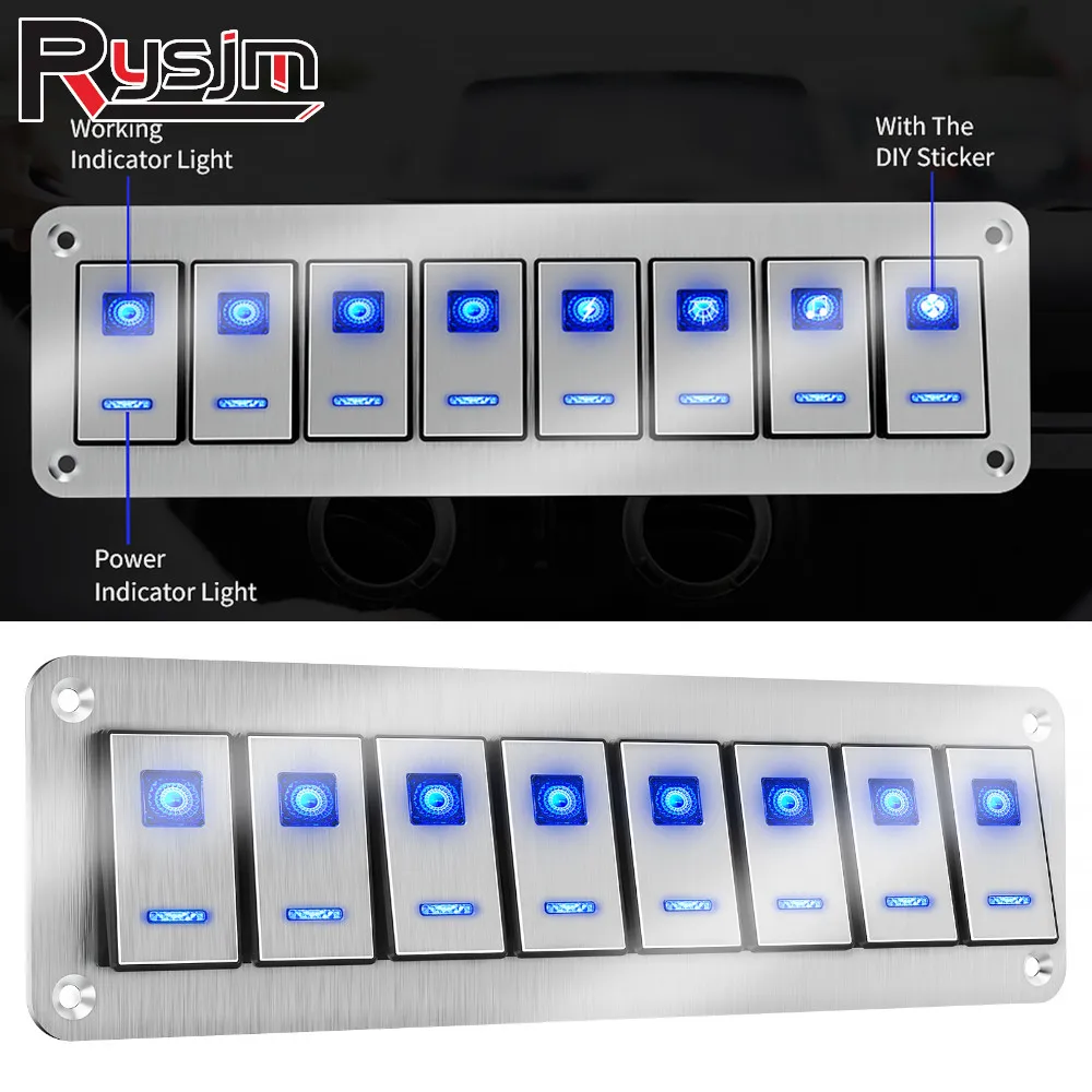 HD 12V 24V Alloy Metal 2-8 Gang 6 gang Marine Boat Car Switch Panel Circuit Breakers Marine Auto Truck Rocker Switch Panels