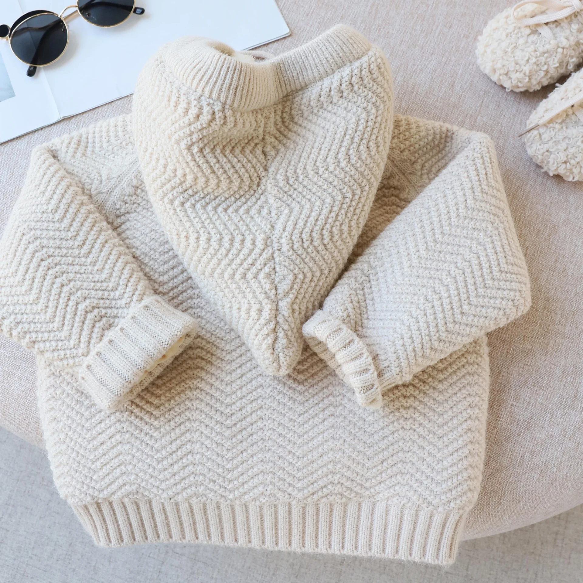 Baby Girls Boys Fleece Cardigan Kids Solid Sweater Toddler Knitted Jacket 2024 Fall Winter 1 To 8Yrs Children\'s Clothing Casual