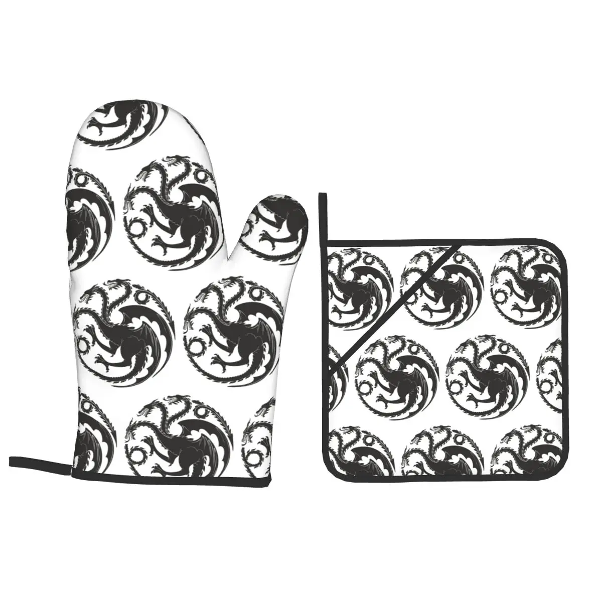 Game Of Thrones House Targaryen Oven Mitts and Pot Holder Sets of 4 for Baking Cooking Grilling Resistant Non-Slip Gloves