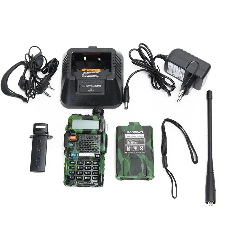 Baofeng UV5R Portable Walkie Talkie, Camouflage, Dual Frequency, Two-Way Radio, High Power,5W, 2024 send earphones