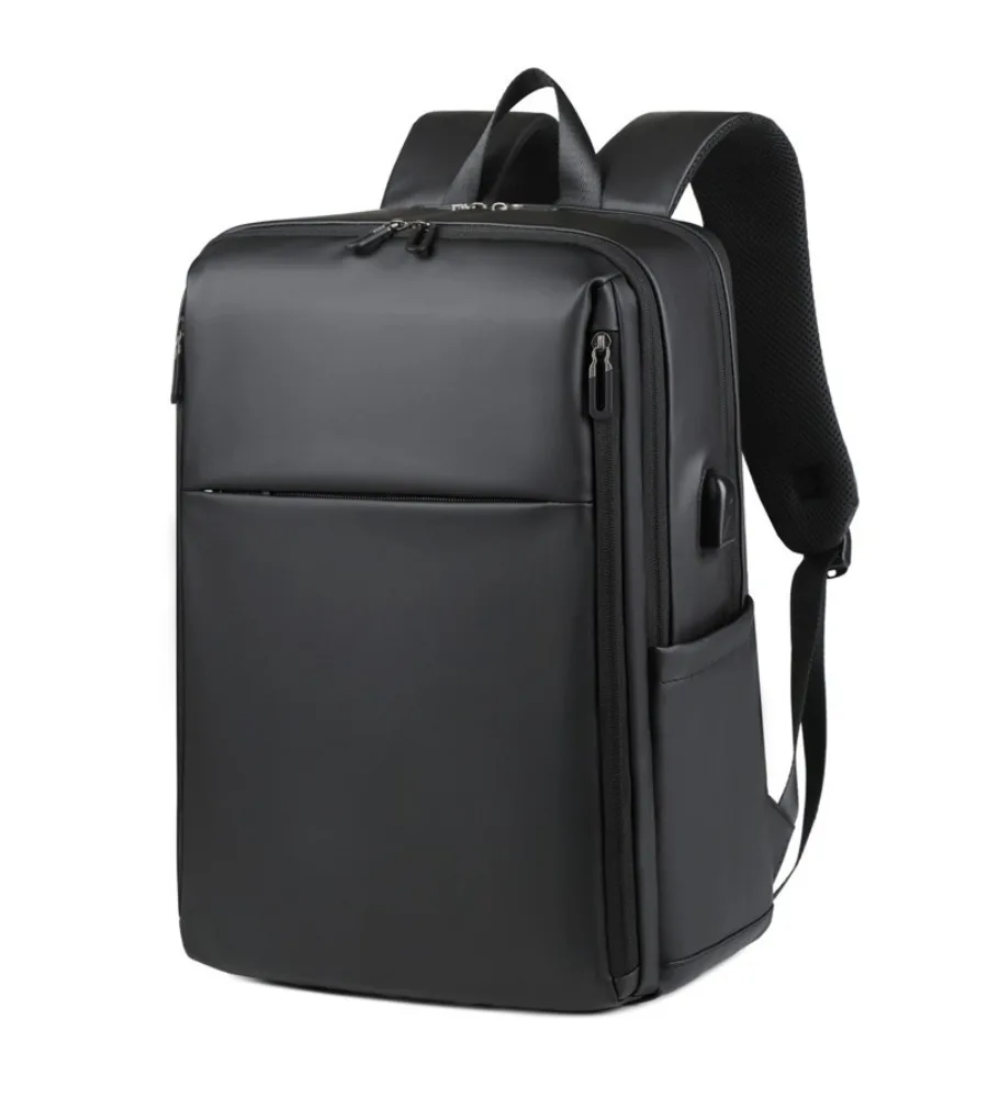 Solid color leather film computer backpack going out cover tie rod travel bag schoolbag men's backpack multi-function