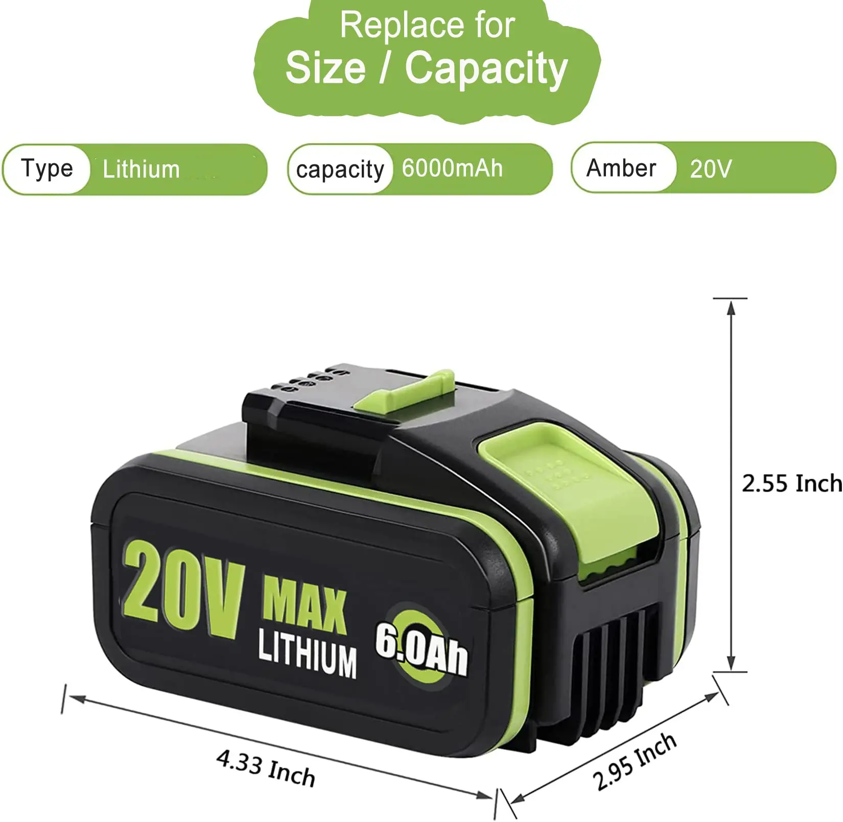 2×6,0Ah Ersatzakkus für Worx Akku 20V WA3553 WA3551 WA3551.1 WA3553.1 WA3553.2 WA3556, WA3572,  Li-ion Worx Akku für Geräte 20V