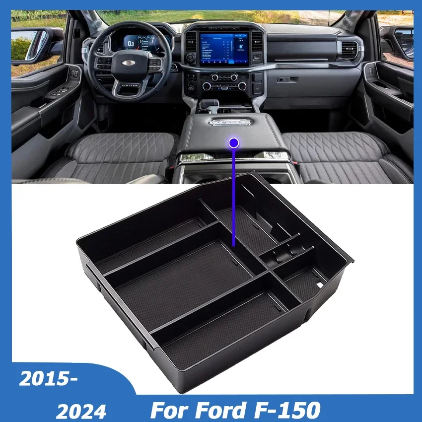 For 2015-2024 Ford F150 Pickup Raptor Interior Center Console Armrest Box Storage Coin Tray Organizer Container Car Accessories