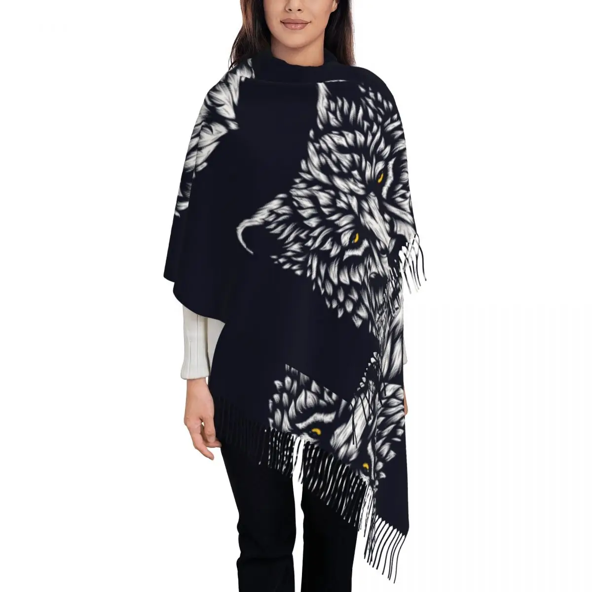 

Winter Tassel Scarf Wolf Head In Line Style Cashmere Scarves Neck Head Warm Pashmina Lady Shawl Wrap Bandana