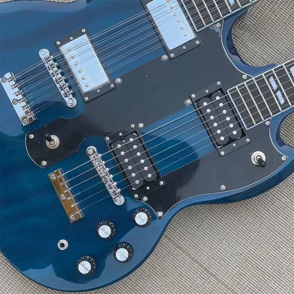 Relic Blue 12 & 6 Strings Slash 1275 Double Neck SG Electric Guitar Split Parallelogram Inlay guitars guitarra