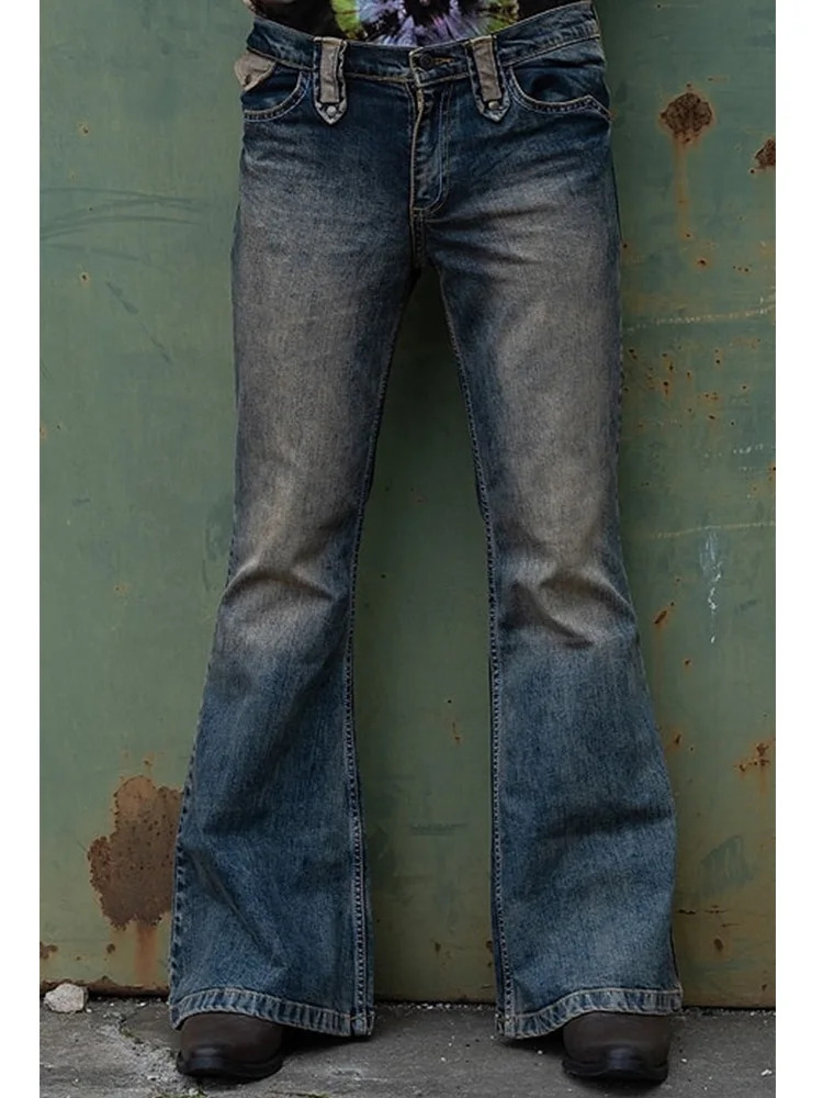 Fashion Men Flared Jeans Autumn and Winter Distressed Blue High-Waisted Pants Jeans New Designer Punk Style Denim Trousers