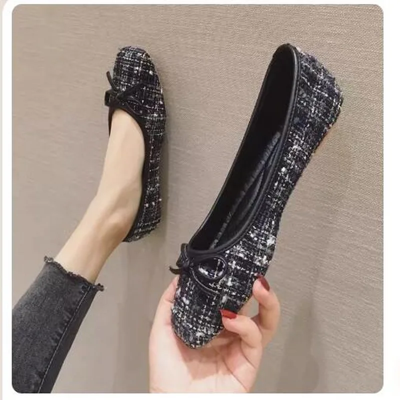 Donna Relax punta quadrata grande fiocco fondo morbido scarpe carine grandi dimensioni Casual rosso nero appartamenti decorazione femminile mocassini in pelle morbida