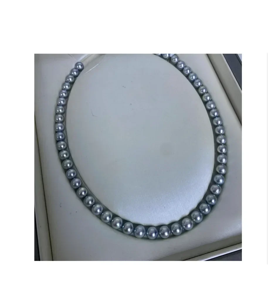 

Очаровательное ожерелье из натурального серого жемчуга 17 дюймов 8-9 мм для женщин, бесплатная доставка, свадебные подарки, серебро 925 пробы