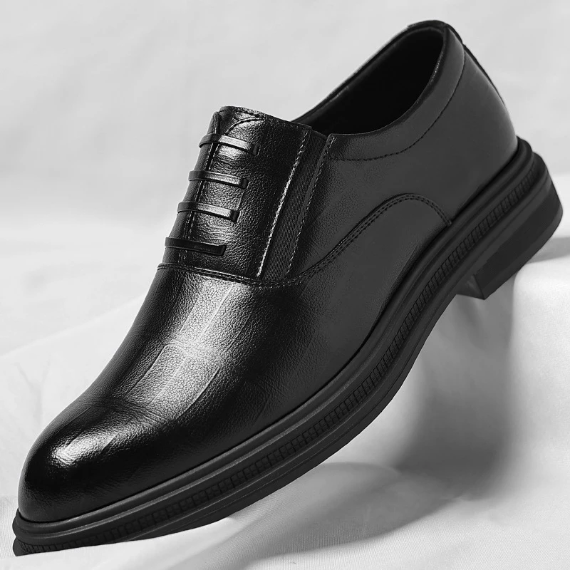 

New Men 37-48 Men's Flat / 8CM Heightening Elevator Shoes Business Formal Leather Shoes Man British Casual Wedding Suit Shoes